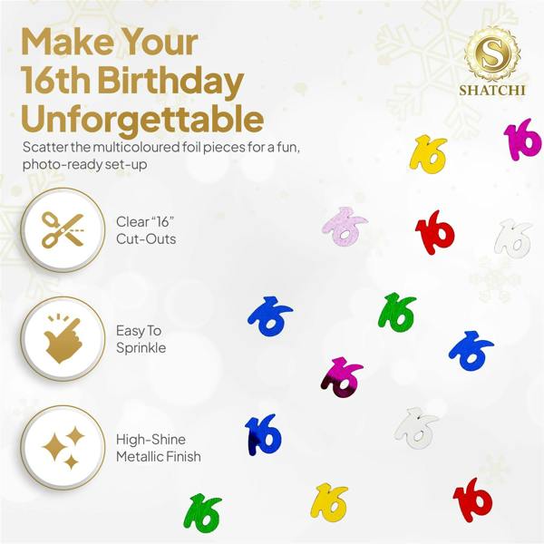 16th Birthday Multicolour Foil Metallic Confetti Party Decoration Pack for Table Tops and Displays image 5