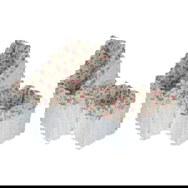 White Paper Rope Rectangular Storage Basket with Garden Rose Cotton Lining