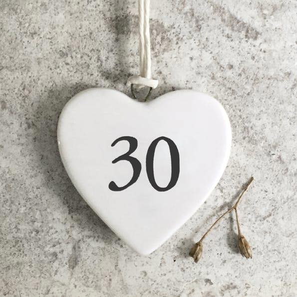 30th Birthday Porcelain Hanging Heart Keepsake Gift