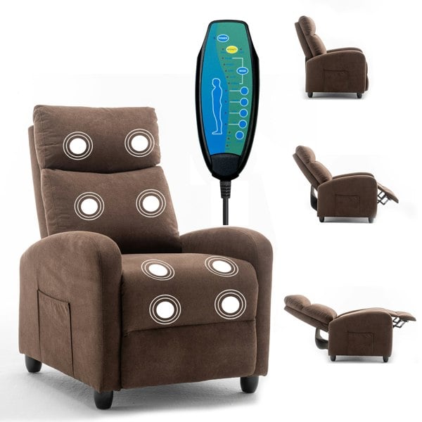 Furniture One Electric Massage Recliner Chair, Pushback Massage Armchair Chair with 8 Point Vibration Massage, Remote and Side Pocket