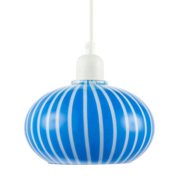 Bright Royal Blue and White Striped Glass Pendant Lighting Shade Image 3