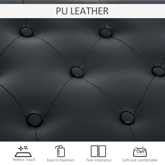 Wyld Haus Milara Faux Leather Black Upholstered Piano Bench With Storage Compartment Diamond Tufted Lid
