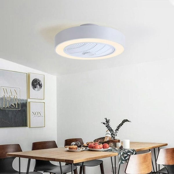 Dia 55cm 3-Wind Ceiling Fan with LED Light and Remote Control Ceiling Fans Living and Home White Shell