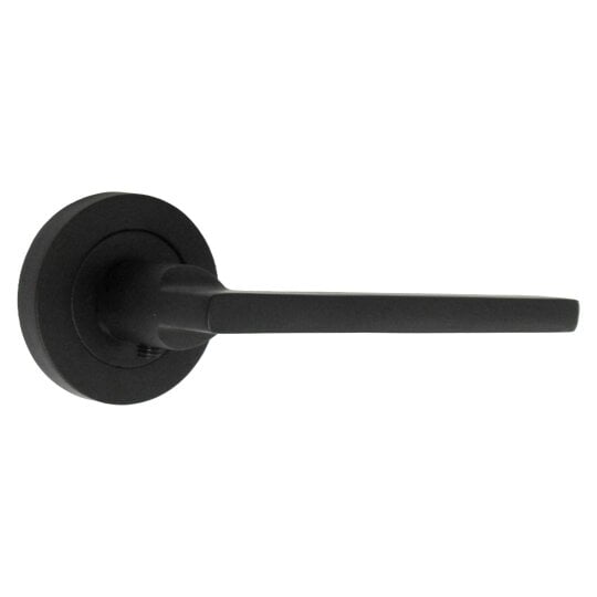 EDH Door Hardware Matt Black Modern Lever on Round Rose Door Handles – Handle Only or Handle + Tubular Latch