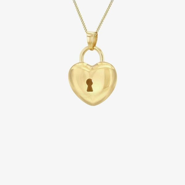 T. H. Baker 9ct Yellow Gold Key Heart Padlock Pendant Necklace 1.61.0057