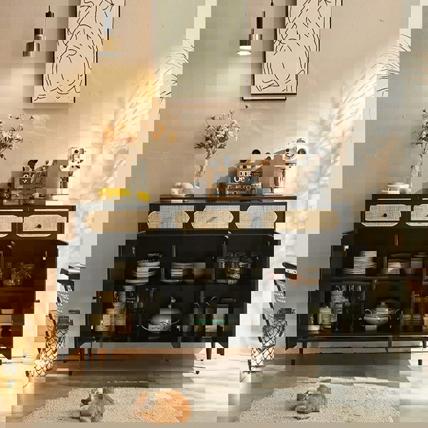 Ballard Rattan Sideboard, Black Or Oak-Weilai Concept-Weilai Concept