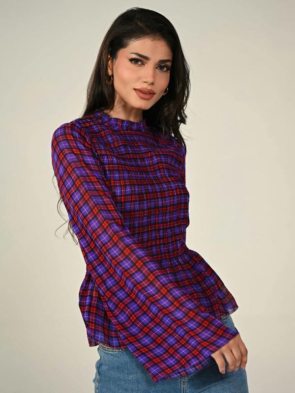 Rose & Nancy Monica Smocked Check Blouse