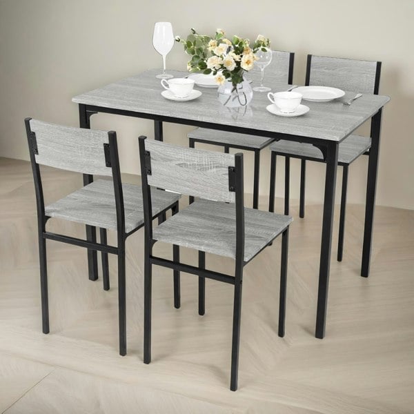 Rafaelo Mobilia Industrial Dining Table With 4 Chairs Set Grey