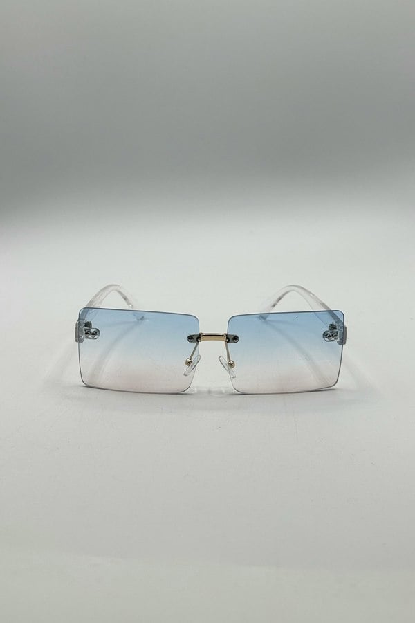 SVNX Square Rimless Sunglasses with Blue Ombre Lens
