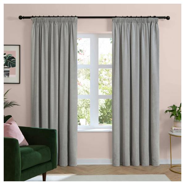 Furn Chenille Lined Pencil Pleat Curtains - Silver - 