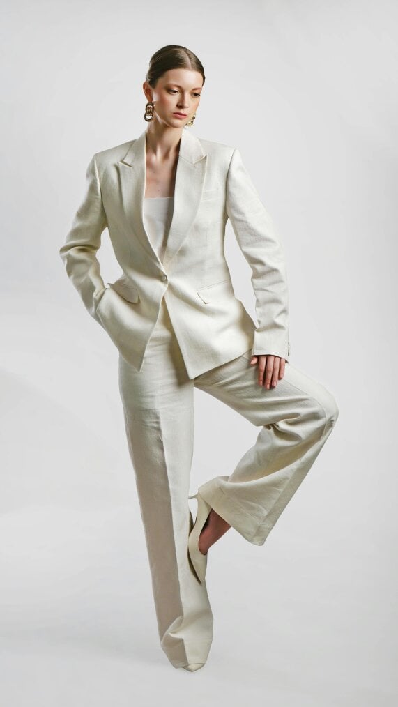 LuvForever Fashion Grace - White 100% Linen Suit