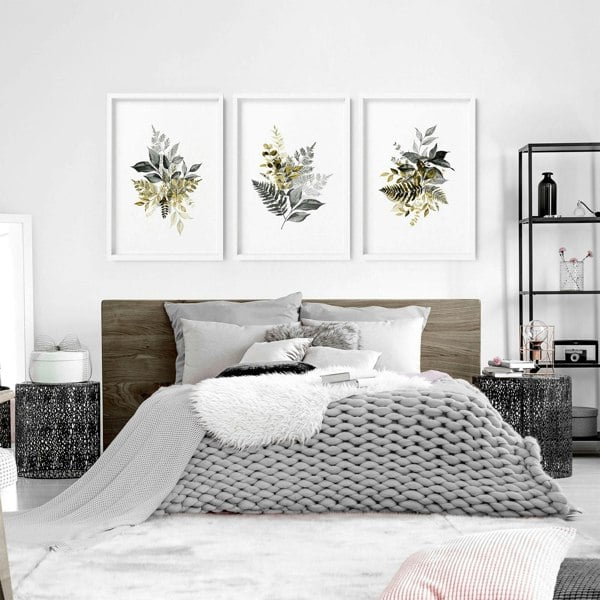 Grey paintings for bedroom | set of 3 wall art prints