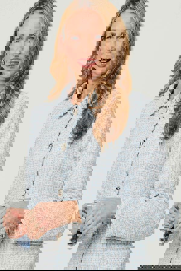 Blue | Textured Button Detail Fitted Jacket