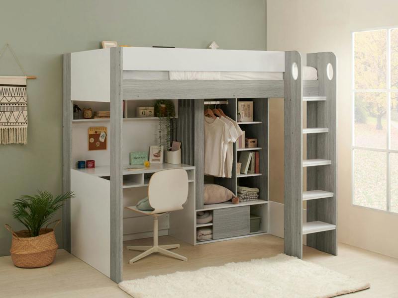 Flair Hampton High Sleeper with Desk - White