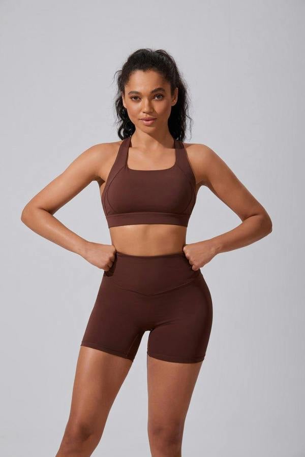 Anniou Scrunch Bum Workout Shorts - Brown