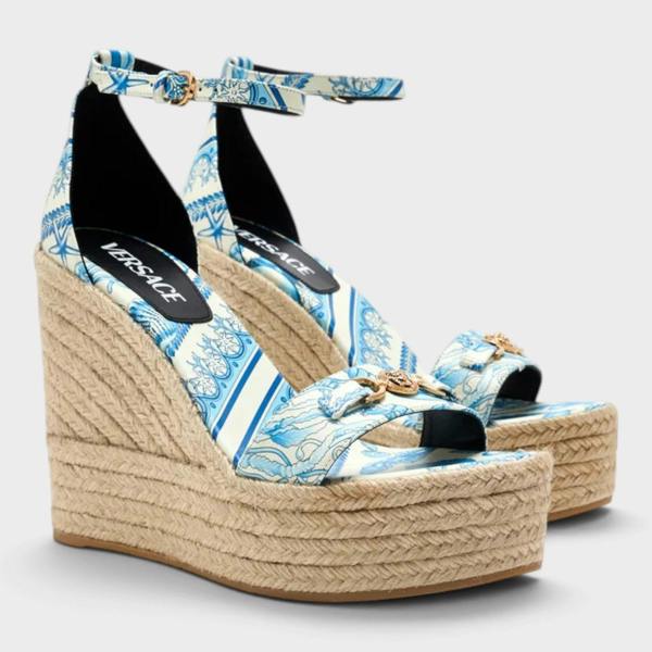 Versace Medusa Platform Espadrilles Blue White Gold
