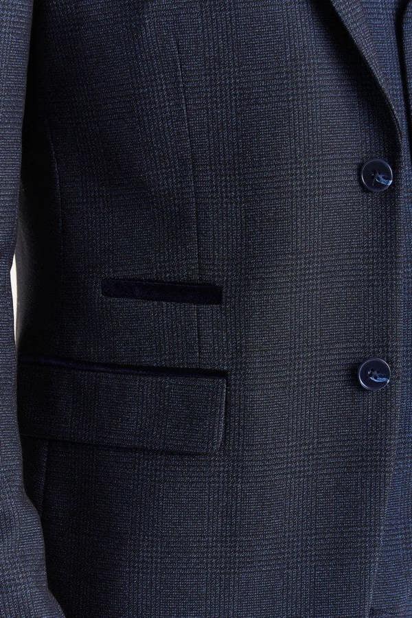 Infinity Leather Men's Navy Suit Blazer Prince Of Wales Formal Blazer