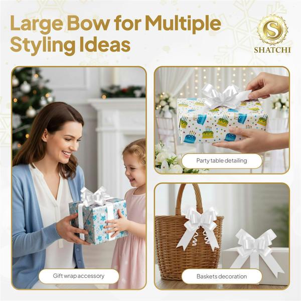 3cm White Pull Bows for Gift Wrapping, Hampers, Bouquets and Party Décor - 10 to 60 Pack image 7