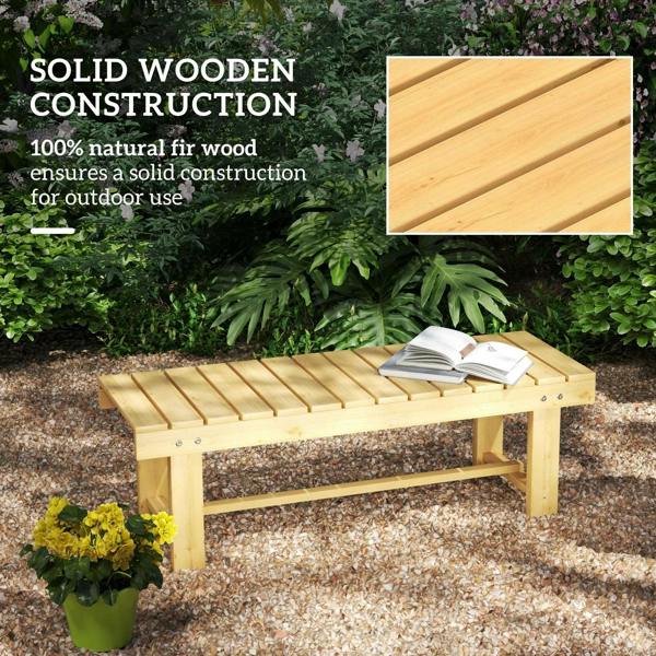 Natural fir wooden slat outdoor bench with reinforced underframe and smooth finish