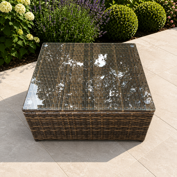 Fimous Rattan Square Coffee Table for Outdoor & Indoor Use - Dark Brown Mixed