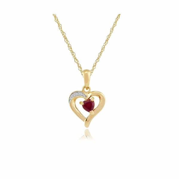 10916 Classic Round Ruby & Diamond Heart Pendant in 9ct Yellow Gold 1
