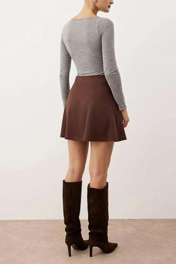 WOVCOR A-line Knit Mini Skirt with Buttons