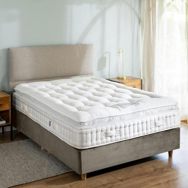 Harrison Spinks Natural 8250 Pocket Spring Pillowtop Mattress styled in a bedroom | Soak and Sleep