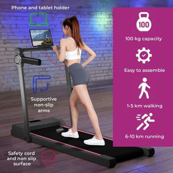 Neo Black Walking Pad Treadmill with Hand Rail