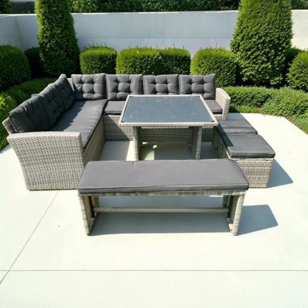 The Garden Marketplace Norfolk Rattan Weave Luxury Garden 10 seater Corner Set Complete With Cushions