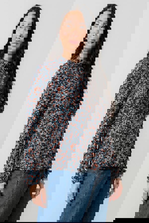 Lily & Me Eastcombe High Neck Floral Print Top Red