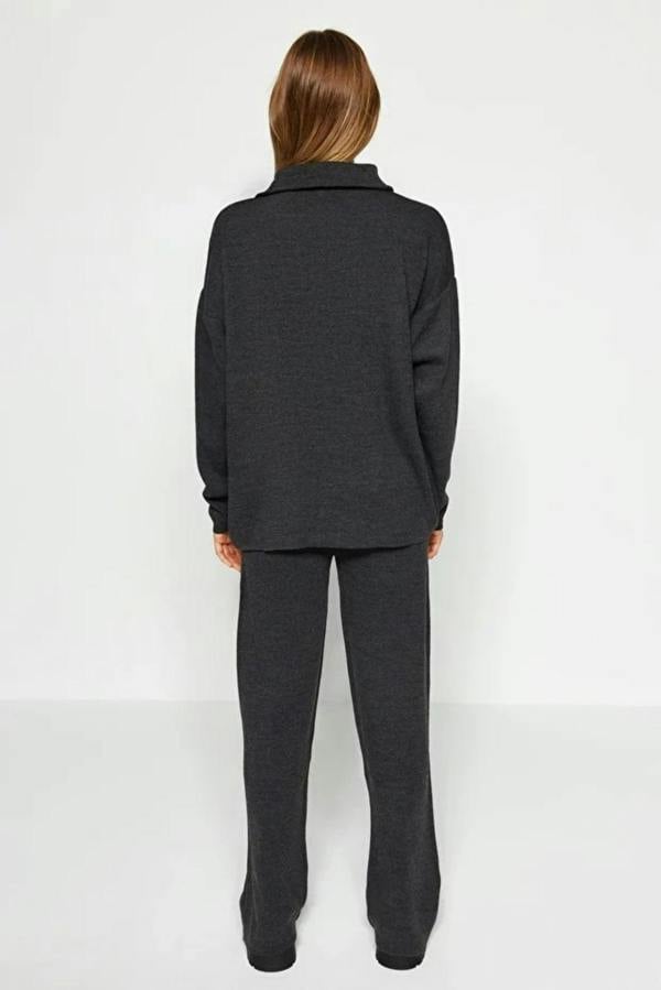 WOVCOR 2-Piece Loose Fit Zip-Up Knit Top & Pants Set