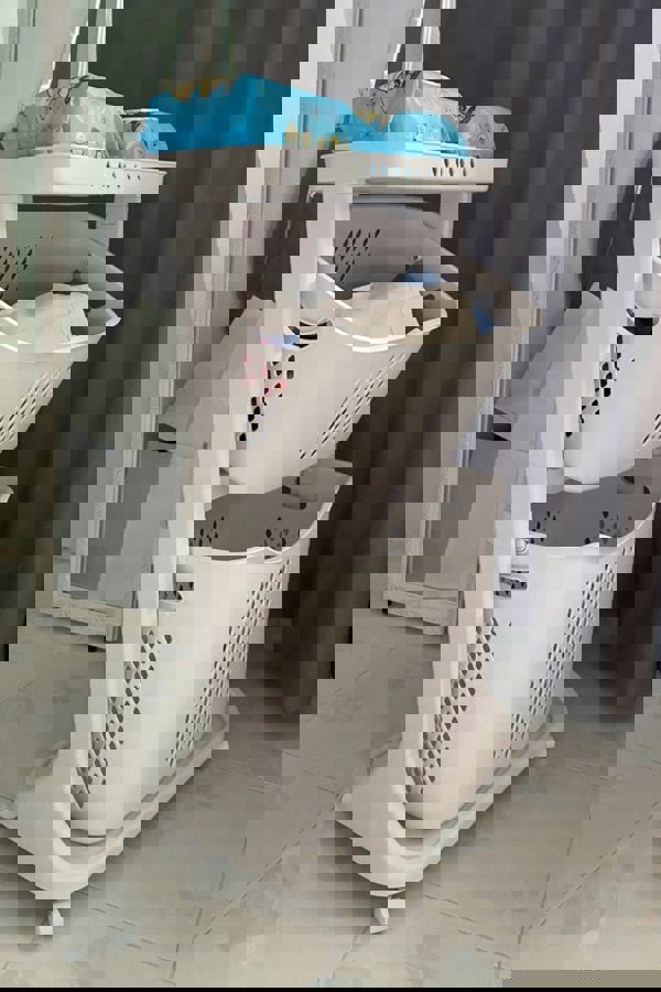 Living and Home 2 Compartments Laundry Basket Bathroom Clothes Storage on Wheels