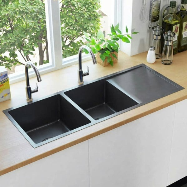 Berkfield Handmade Kitchen Sink Black Stainless Steel