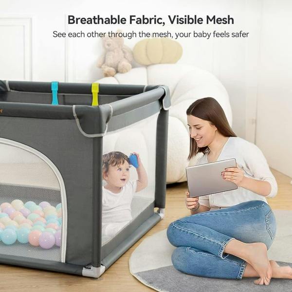 Dyzi Portable Playpen for Toddlers with Safety Gate and Sturdy Yard Enclosure