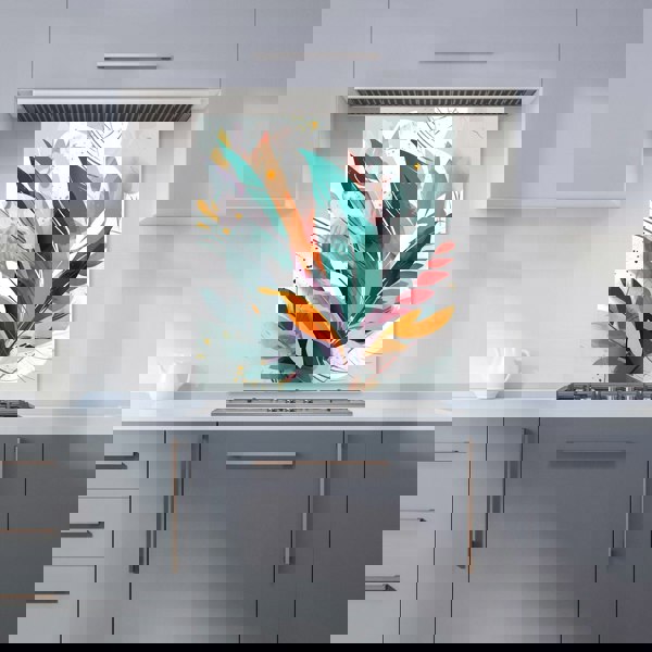 Warren Reed - Designer Coloured Abstrace Feather Leaves Kitchen Splashback