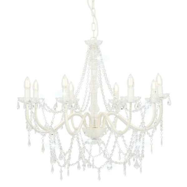 Berkfield Chandelier with Beads White 8 x E14 Bulbs