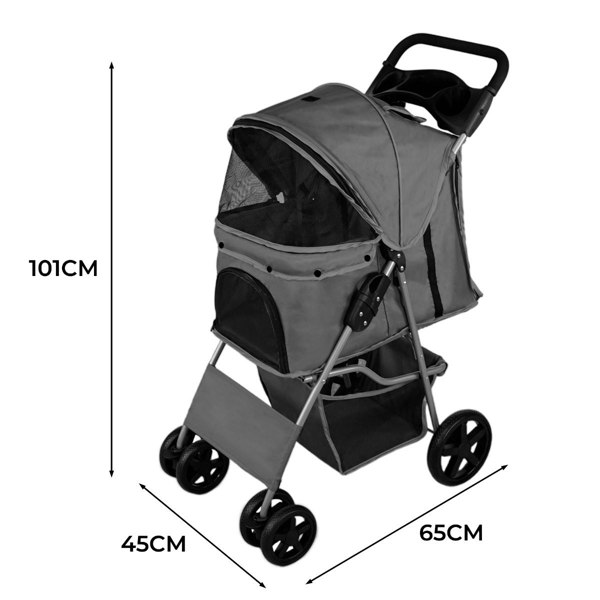 Monstershop Pet Stroller with Rain Cover – Grey