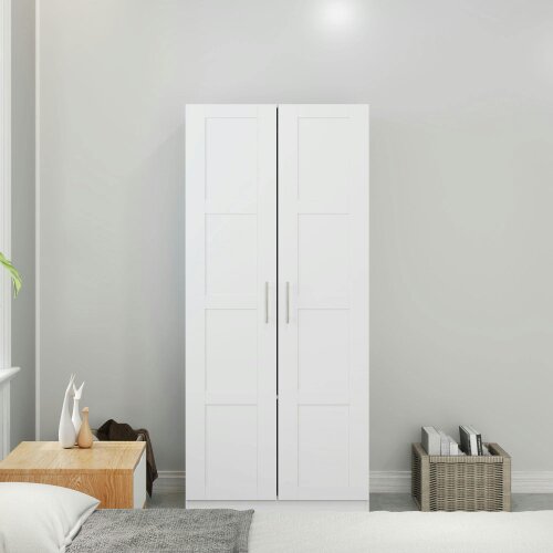 Wyld Haus Coravello Wooden White 2 Door Wardrobe With Hanging Rail and Shelf