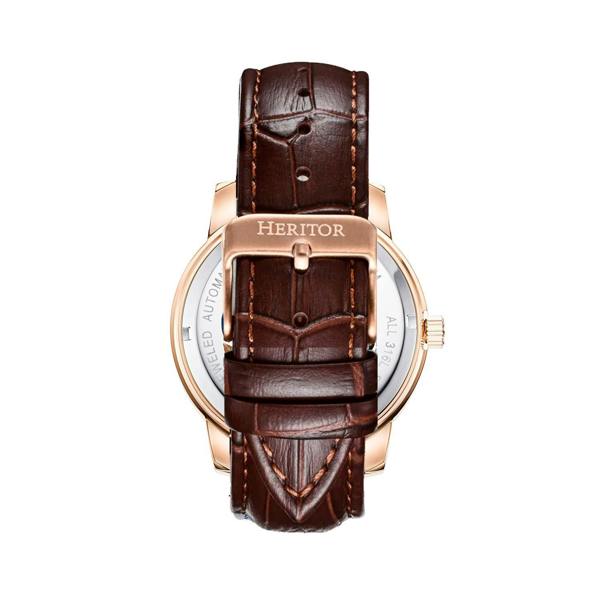 Heritor Automatic Emmanuel Semi-Skeleton Leather-Band Watch - Rose Gold/Brown - HERHS3705