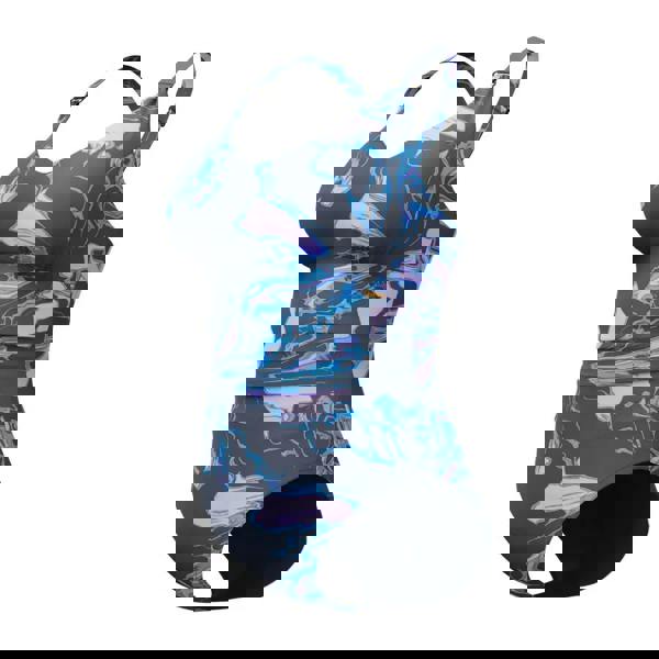 Speedo Shaping Printed V Neck Swimsuit in purple grey with blue white abstract print