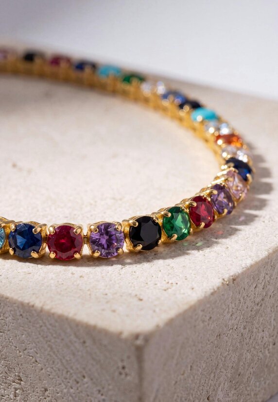 Latelita Tennis Bracelet Vibrant Rainbow Cz Gold
