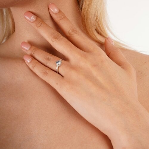 Spero London Sterling Silver Heart Halo Moisanite Ring