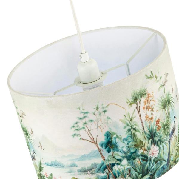 Jungle and Mountain Velvet Fabric Shade with Pink Flowers and Birds Image 4