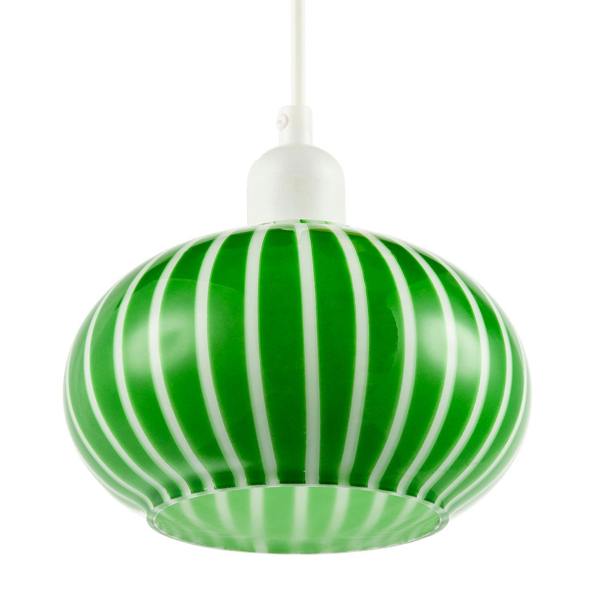 Bright Emerald Green and White Striped Glass Pendant Lighting Shade Image 3