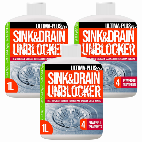 Ultima Plus XP Ultima-Plus XP Drain and Sink Unblocker Fluid Breaks Down Blockages Caused by Grime, Oil, Dirt, Grease, Food, Hair and More 3L