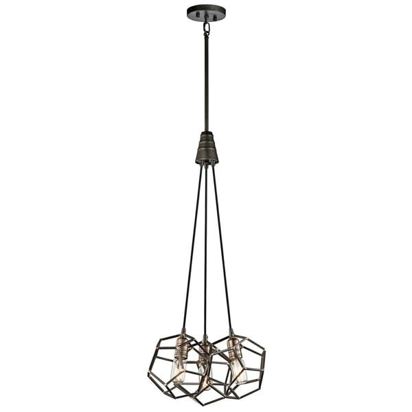 3 Bulb Chandelier Hanging Pendant LIght Raw Steel LED E27 100W Bulb Loops