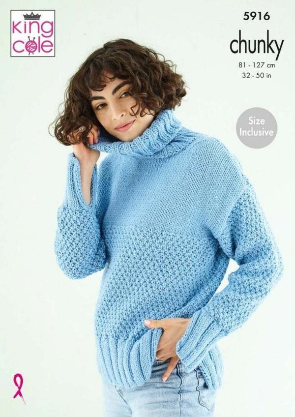 King Cole Subtle Drifter Chunky Knitting Pattern 5916, Sweaters for Women, 32 - 50 Inches