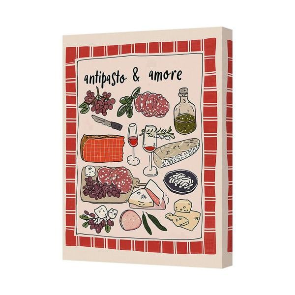 Benjamin Tate Design Contemporary Antipasto And Amore Canvas Wall Art Print With Gallery Frame