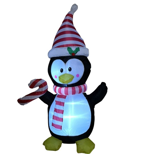 Samuel Alexander 4ft (120cm) LED Christmas Inflatables Outdoor Penguin With Candy Cane Decorations