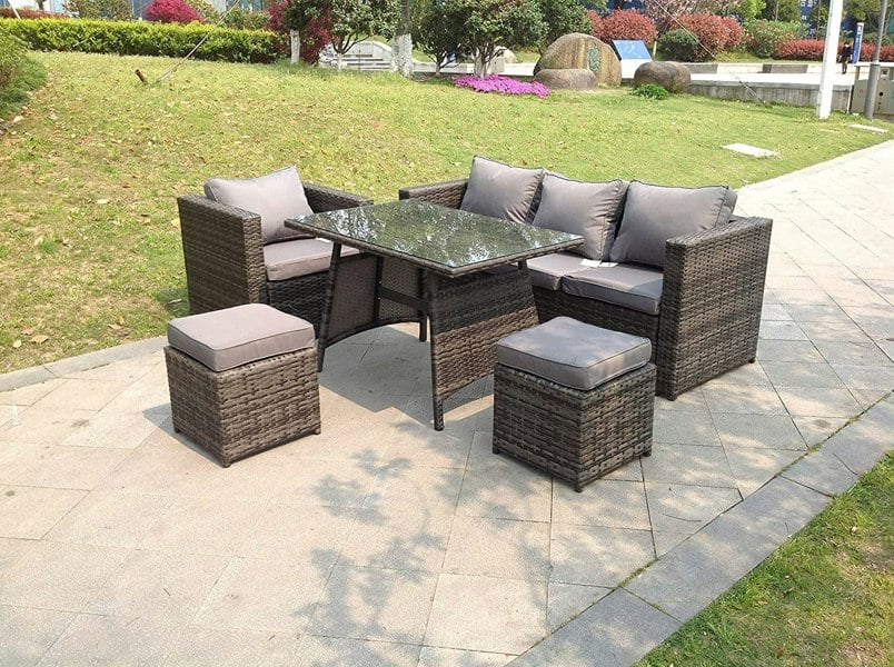 Fimous 6 Seater Rattan Sofa Set Dining Table Chair Stool Garden Furniture Outdoor